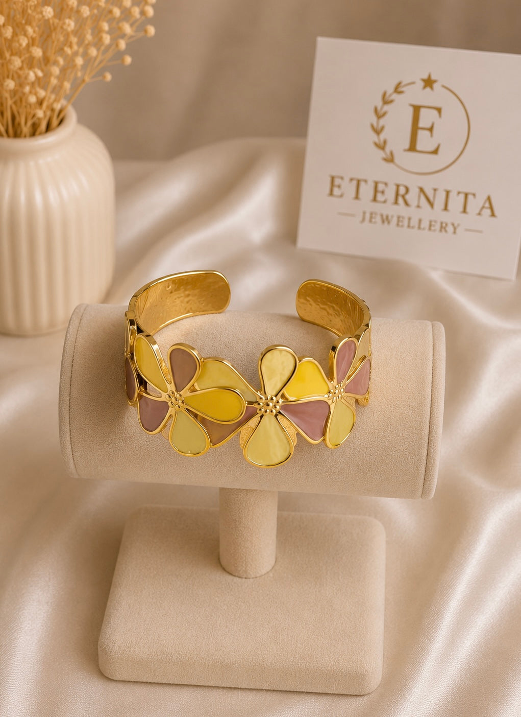 Bracelet Fleurs Pastel Élégance Dorée