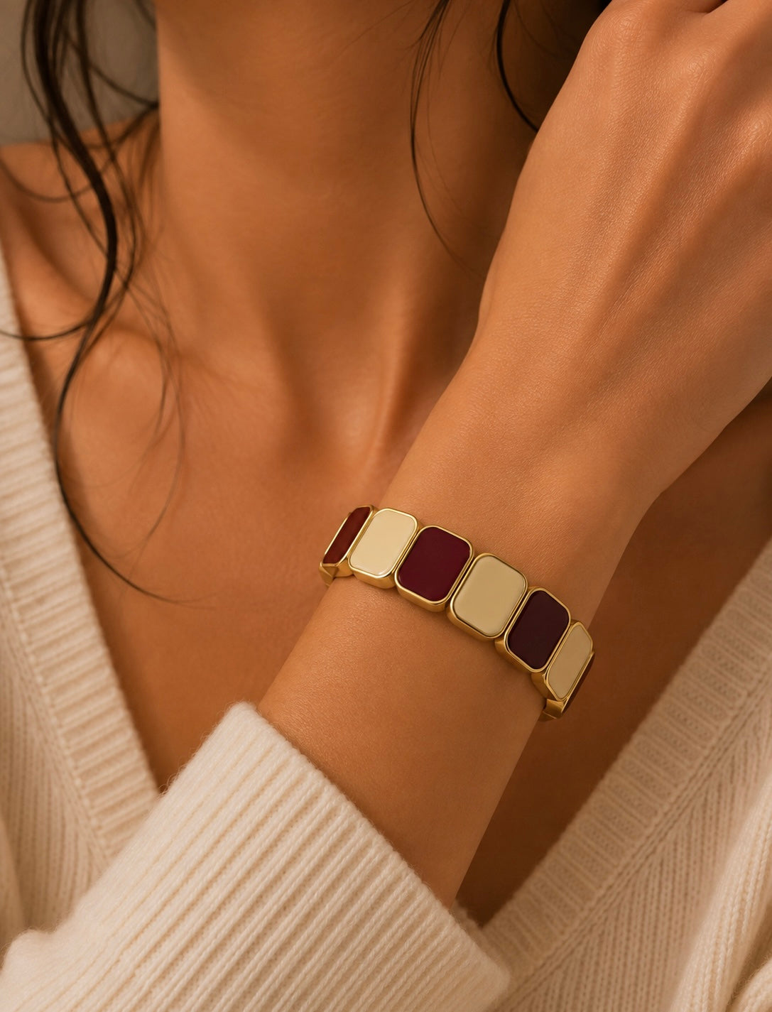 Bracelet Élégance Bordeaux & Ivoire