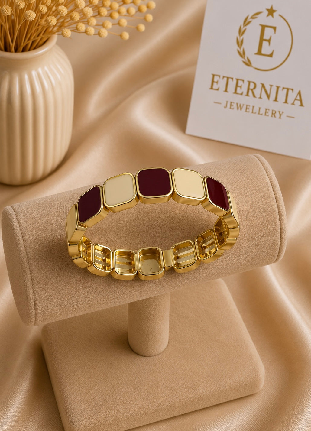 Bracelet Élégance Bordeaux & Ivoire