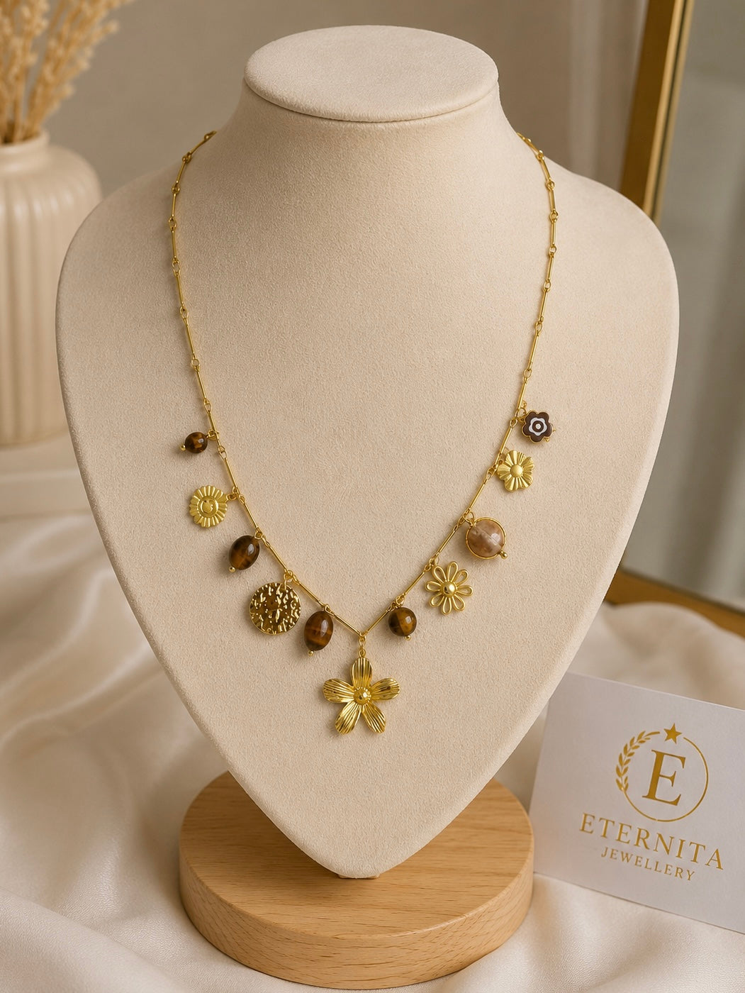Collier Fleurs & Pierres Doré