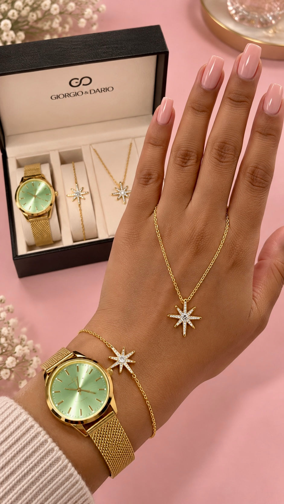 Coffret Montre Femme – Étoile Dorée – réglable – Giorgio & Dario ⌚ ✨